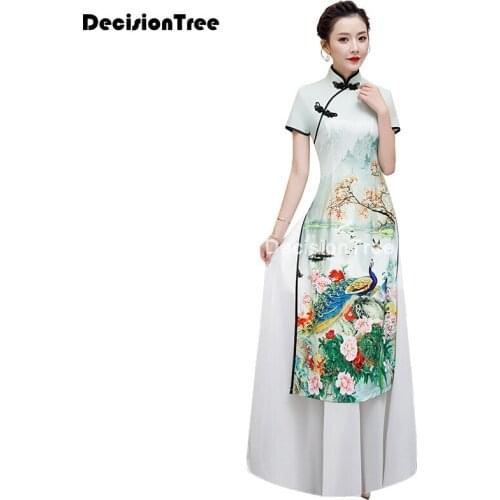 2021 ao dai set asian clothes folk style suit vietnam chiffon aodai graceful stand collar cheongsam vintage qipao chinese dress