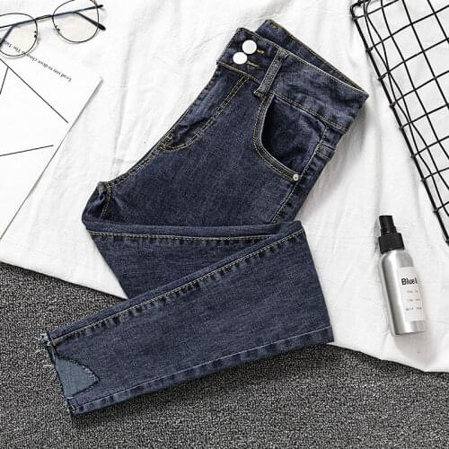 2021 Women Spring Autumn Casual Solid Jeans Female Skinny Washed High Elastic Waist Denim Trouser Lady Pocket Pencil Pants F921