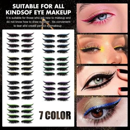 4Pairs Colorful Reusable Eyeliner Sticker Longlasting Self-adhesive Eyelid Strip Cat Eye Fake Eyelashes Glitter Eyeshadow Makeup