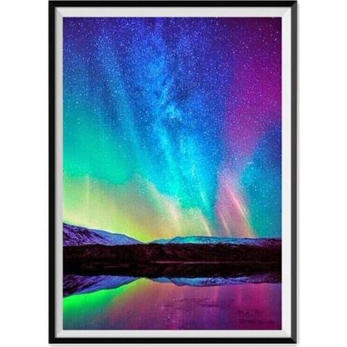 5D DIY diamond painting aurora landscape round diamond mosaic, home decoration, handmade wall decoration