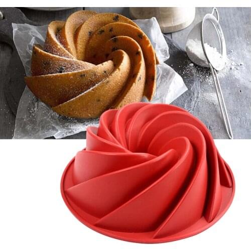 Large Spiral Shape Food Grade Silicone Bundt Cake Mold Pan 3d Fluted Cake Mould Form Bread Bakery Baking Tools Bakeware