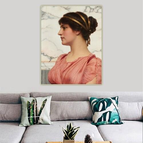 Citon John William Godward《Roman Beauty》Canvas Art Oil Painting Artwork Poster Picture Wall Hanging Decorations Home Decor