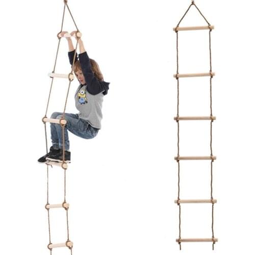 PE Rope Ladder 5 Wooden Rungs Monkey Bars Kids Children Climbing Game Toy Sports Rope Swing Fitness Equipment Outdoor Playset