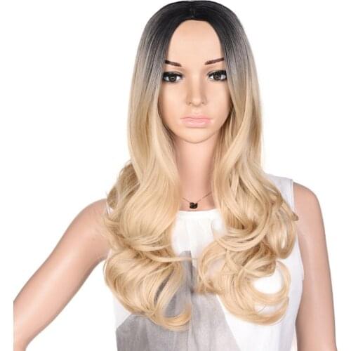 Long Wavy Gradient Black Blonde Synthetic Hair Heat Resistant Breathable Suitable For Everyday get together Wigs