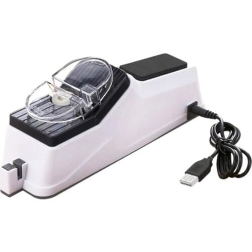 USB Electric Knife Sharpener Adjustable For Kitchen Knives Tool Knife Scissor Sharpening White Medium and Fine Grinding Blade