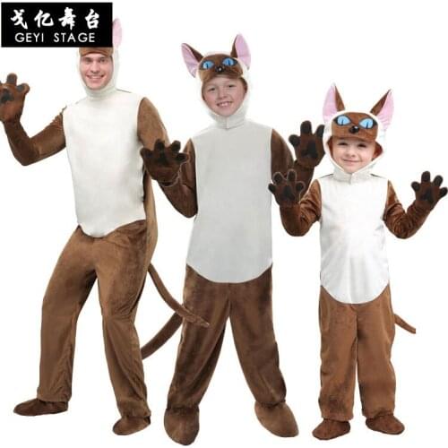 Halloween Animal Series Cat Costume Halloween Performance Costume Adult Child Thai Cat Siamese Cat Costume Playing Outfit