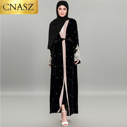 Hijab abaya kaftan embroidered dress turkey fashion pearl long sleeve lace dubai new design