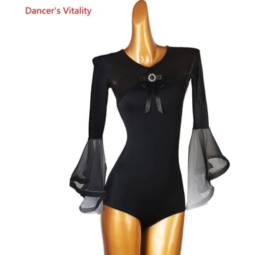 Latin Dance Body Suit Long sleeve Onesies Practice Clothes Profession Custom Female adult Child Top Performance Clothing