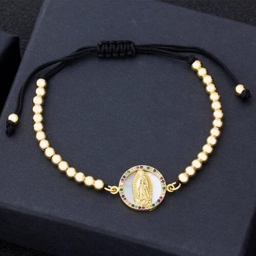 Hot Sale Virgin Mary Adjustable Bracelets For Women Men Crystal Bracelets Shell Pendant Gold Copper Beads Christian Jewelry