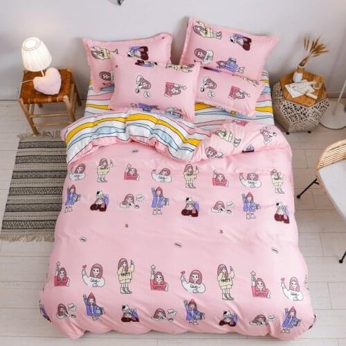Cute Bedding Set 4pcs Cartoon Girls Duvet Cover Adult Child Bed Sheets Pillowcases Comforter Bed Linen Set Home Textile Double