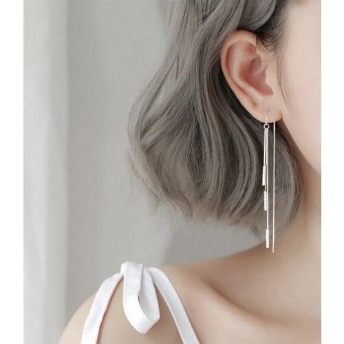 925 Sterling Silver Tassel Long Drop Earring For Women Party Jewelry Brincos Pendientes eh152