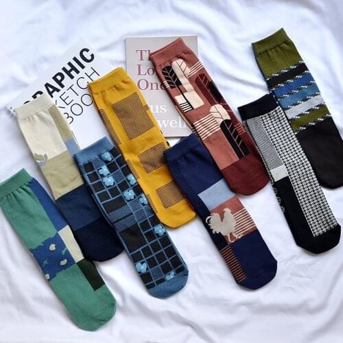 Fashion Geometry Aesthetic Socks Unisex Literary Personality Combed Cotton Socks Korean Harajuku Art Socks Sox Dropshipping 2020