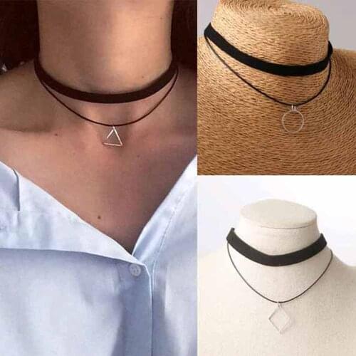 Fashion Jewelry Retro Round Pendant Necklace Simple Double Layer Combination Collar Triangle Geometry Necklace Female Elegant