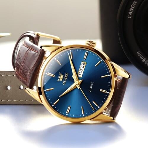 Mens Quartz Wristwatch waterproof with double calendar casual style luminous hands male clock