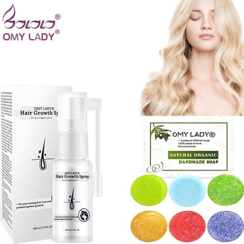 OMYLADY Anti Hair Loss Hair Growth Spray Essential Liquid+100% Pure Natural Handmade Shampoo Soap Essential Oil for Dry Hair