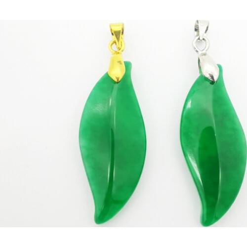 13X31MM Imitation Green Jades Leaf Bead Gems Pendant