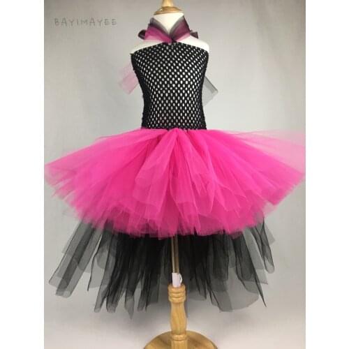 Girls Pink Tutu Dress Baby Fluffy Black Trailing Tulle Dress Kids Cosplay Costume Tutu Children Birthday Party Dresses Clothing