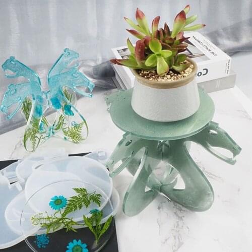 Flower Pot Stand Crystal Epoxy Resin Mold Flowerpot Organizer Planter Rack Casting Silicone Mould