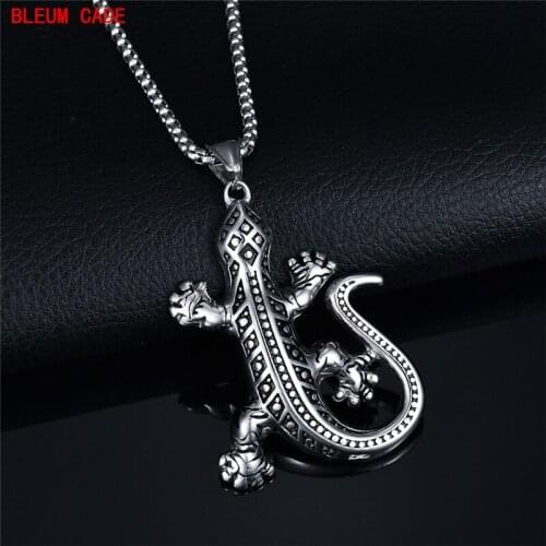 Titanium Stainless Steel Gecko Pendant Necklace Lizard Pendant Necklace for Man Personality Animal Men Necklace