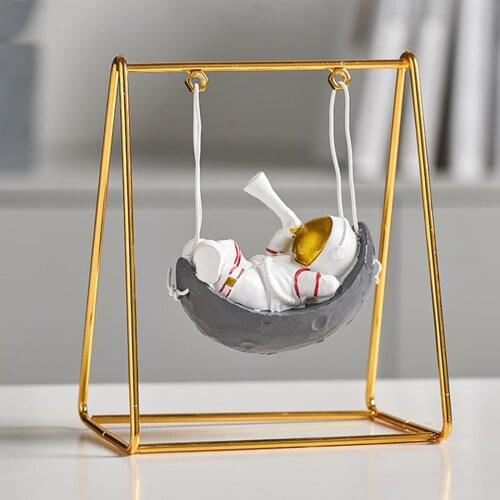 Resin Astronaut Figurine Spaceman on Swing Statue Collect Ornament Sculpture