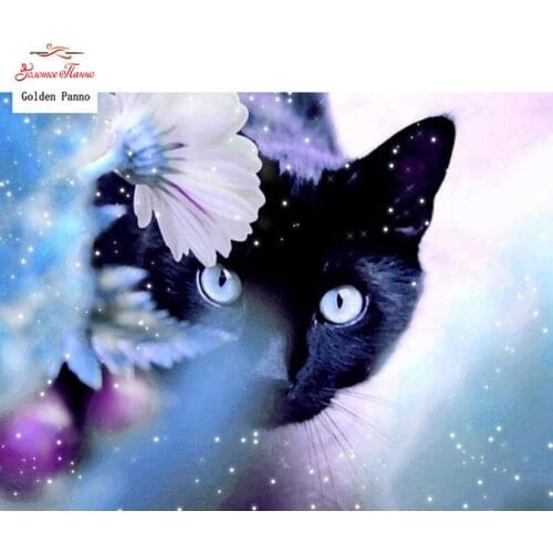 Full Square Diamond 5D DIY Diamond Painting "Animal Black Cat" Embroidery Cross Stitch Rhinestone Mosaic Painting Decor Gift 12