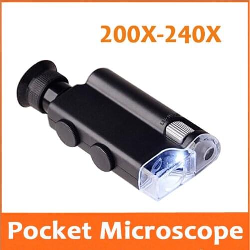 200X,240X Zoom Adjustable LED Illuminate Jewelers Pocket Microscope Handheld Portable Magnfier with Light Source