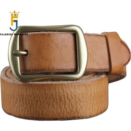 FAJARINA Retro Belts Female Model Genuine Leather Pure Cowhide All-match Narrow Jean Brass Buckle Ladies Belt 3cm Wide N17FJ099