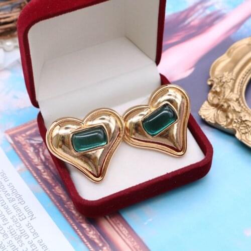 Lovely Heart Stud Earrings Texture New Designs Rectangle Blue Stones Trend Jewelry For Women Gifts Party Accessories