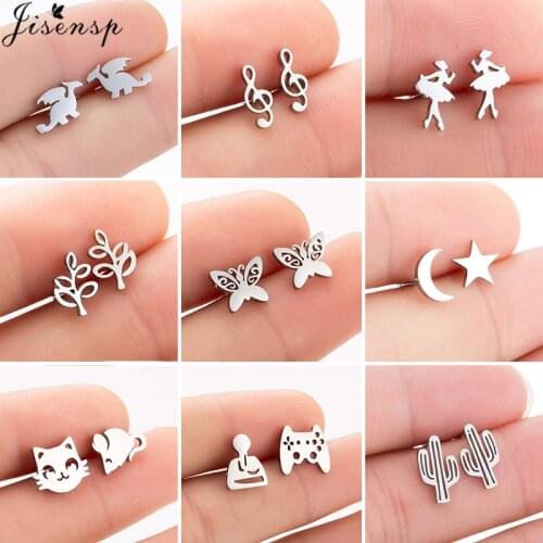 Multiple Stainless Steel Mouse Stud Earrings for Women Girls Punk Ballet Butterfly Music Earings Fashion Jewelry Pendientes Muje
