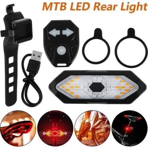 Bike Turn Signals Remote Control Bicycle Direction Indicator MTB LED Rear Light USB Rechargeable Cycling Taillight with Horn
