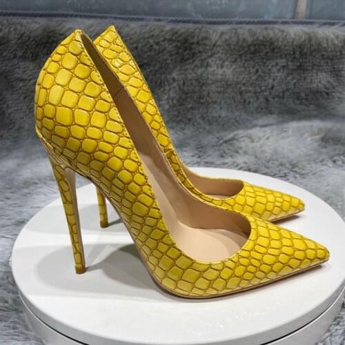 Red Bottom Women Sexy Pumps Retro Pointed Toe Yellow Stilettos Night Club Shoes Shallow High Heels for Summer Spring Women Shoe