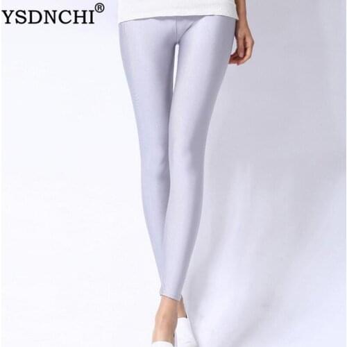 YSDNCHI Fitness Leggings Elastic Waist Skinny Pants Neon Shiny Trousers Spandex Women