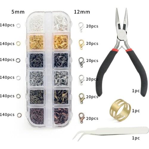 1 box Jewelry Findings Tool Set open jump ring Copper Ring Lobster clasp Jewelry Pliers Tweezers Fit For DIY Jewelries Making