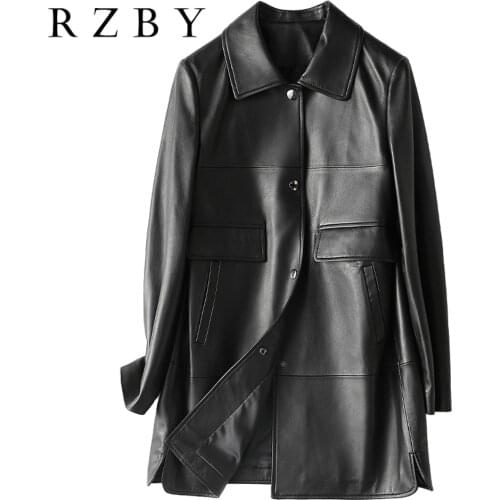 100% Sheepskin Long Jacket Single Breast Chaquetas Para Mujer Genuine Leather Coat Natural Real Leather Chaquetas RZBY516