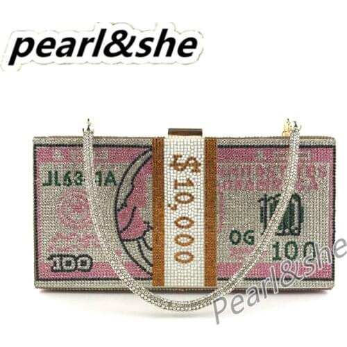 Fashion bling rhinestone crystal dollar clutches wedding evening bags diamond money women clutch purse