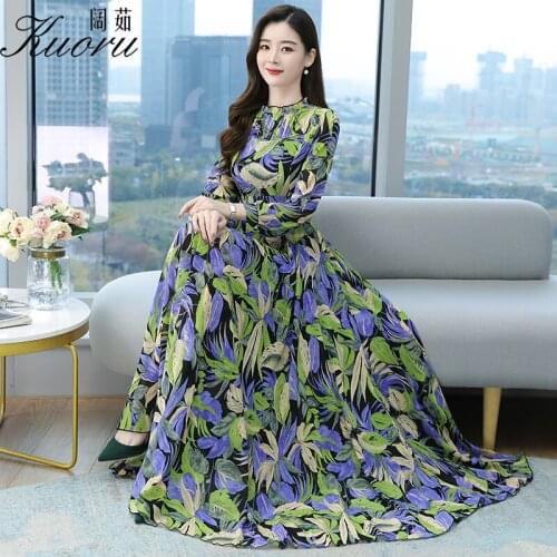 Black Chiffon Casual Autumn Women Dress Yellow O Neck Dresses For Party Spring Maxi Sukienka W Kwiaty Green 4XL Boho Vestidos