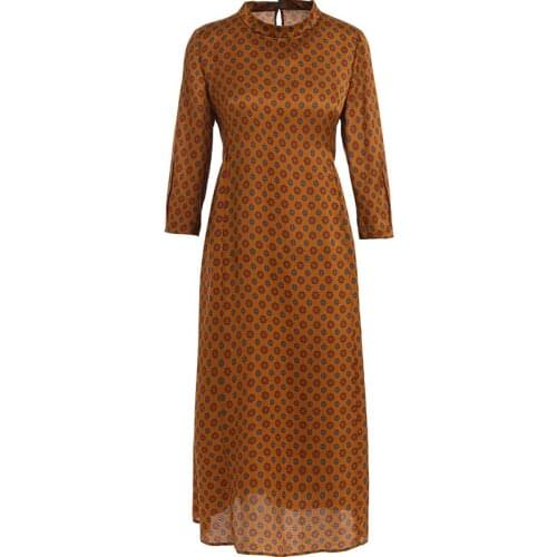 Gowani summer vintage flower printed 100%silk satin loose fit dress