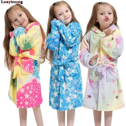 Winter Animal Kigurumi Kids Unicorn Bath Robes Boys Sleepwear Childrens Dressing Gown Flannel Hooded Bathrobe For Girls Pyjamas