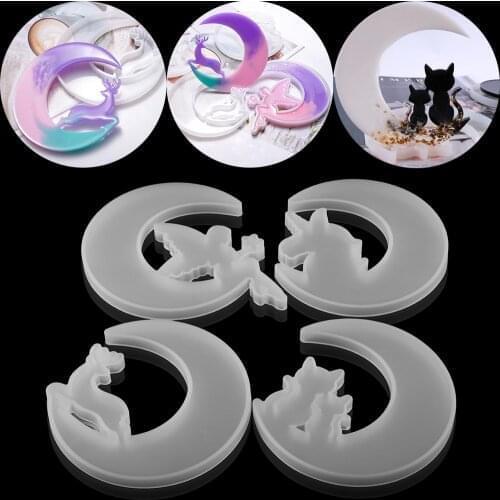 1 Pcs 4 Style Clear Christmas Deer Moon Cat UV Resin Epoxy Casting Molds Angel Unicorn for DIY Jewelry Making Silicone Findings