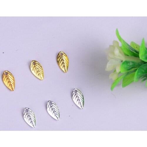 100PCS 4.28*7.5MM Champagne gold Color Plated Zinc Alloy Jewelry Charms Small Tree Leaf Diy Jewelry Findings Accessories