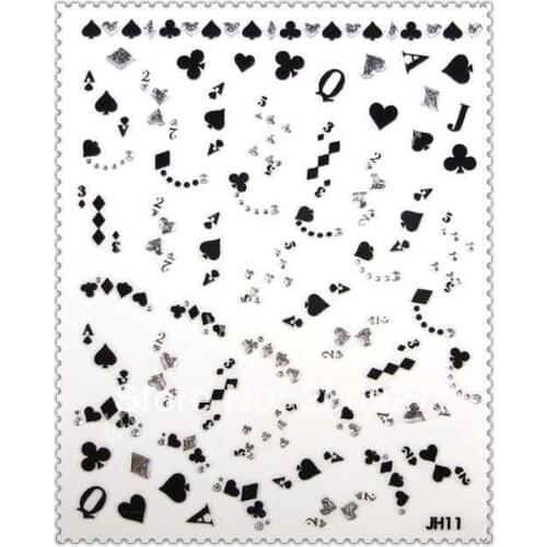 2PCS JH-11 Black&Silver High Quality Nail Art Cute Cartoon Sticker Nail Art Sticker Poker