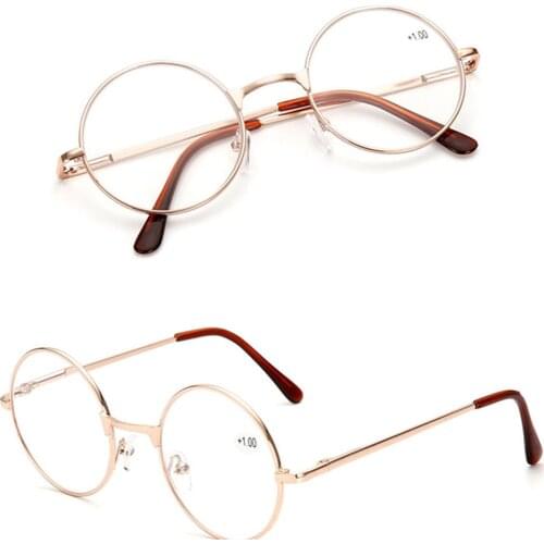 2021 Fashion Unisex Round Metal Reading Glasses Ultra Light Resin Magnifying Eyeglasses Vision Care +1.00~+4.0 Diopter