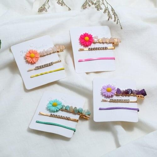 3 of pack hair clip for women with inlay resin flower/faux pearl/nature stone/rhinestine design female side clip bangs clip