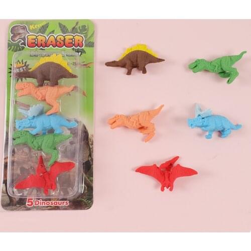5Pcs/pack Cartoon Mini Dinosaur Rubber Pencil Erasers Cute Animal Correction Eraser School Office Stationery Drawing Tools