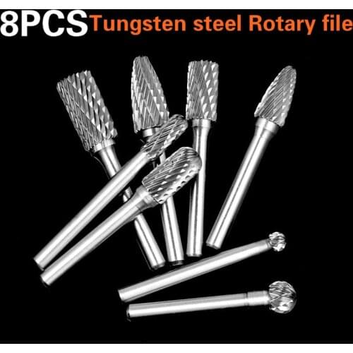 6/10/12MM High quality 8Pcs Tungsten steel Rotary file Milling Cutter For Dremel And Rotary Engraving Machine Tools Accessories