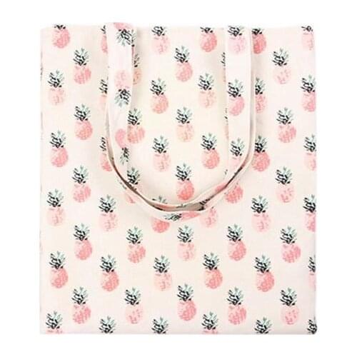 8PCS / LOT Canvas Folding Shopping Bag Fashion Printing Pineapple Tote Storage Bag Reusable Casual Girls Handbag