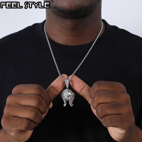 AAA Zircon Iced Out Bling CZ Hand Holding Earth Pendant & Necklaces For Men Hip Hop Rapper Jewelry With Tennis Chain