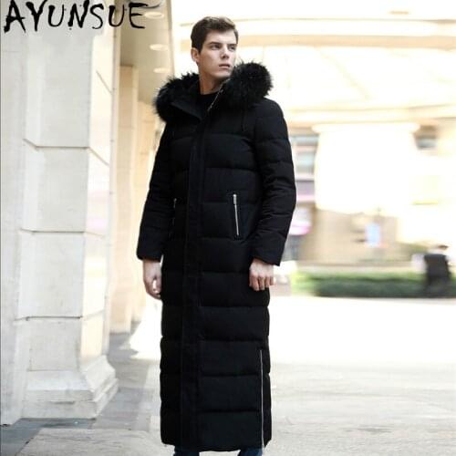 AYUNSUE Winter Goose Down Jacket Men Warm Long Coat Hooded Big Fur Collar Thick Parkas Plus Size Doudoune Homme Hiver KJ6072