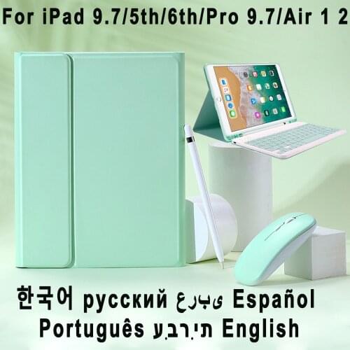 Russian Spanish Korean Arabic Keyboard Case With Mouse for Apple iPad 9.7 2017 2018 Air 2 6 5th 6th Generation Wireless Mice
