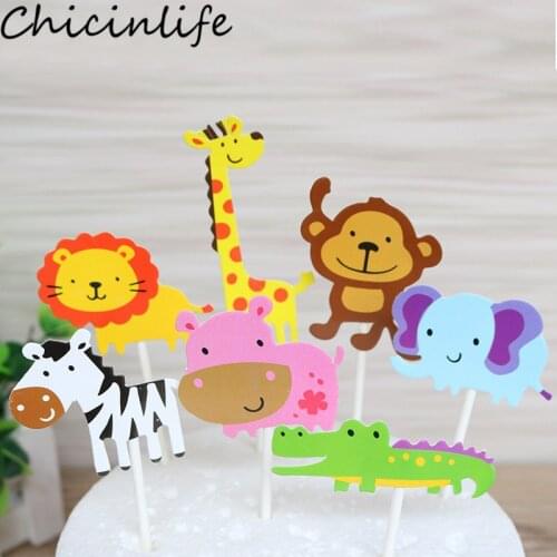 Chicinlife 7Pcs Safari Wildlife Animal Cupcake Topper Picks Birthday Party Decor Baby Shower Kids Favors Jungle Party Supplies